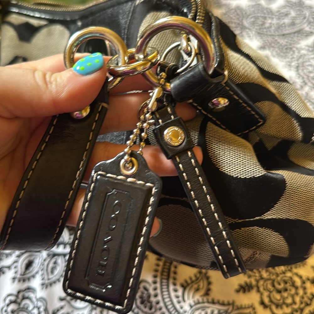 Coach Black and Gray/Tan Signature Shoulder Bag with Leather Trim - Picture 7 of 7